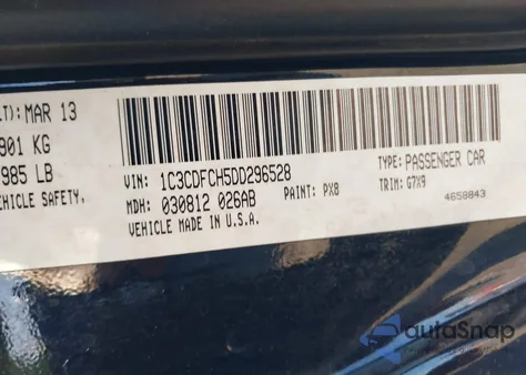 2013 Dodge Dart Limited z USA, uszkodzony, nr VIN 1C3CDFCH5DD296528